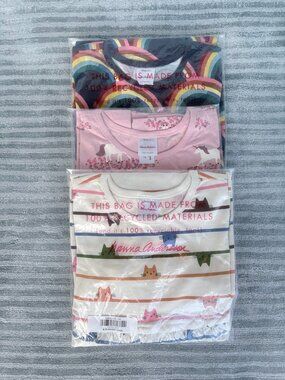 Hanna Andersson Girls 5 Dress Lot of 3 NWT Rainbow Unicorn Cat Pockets